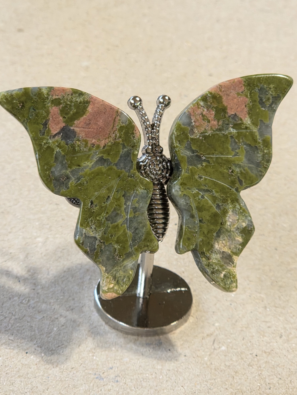 Unakite Crystal Butterfly Wings On Metal Body Stand Decor